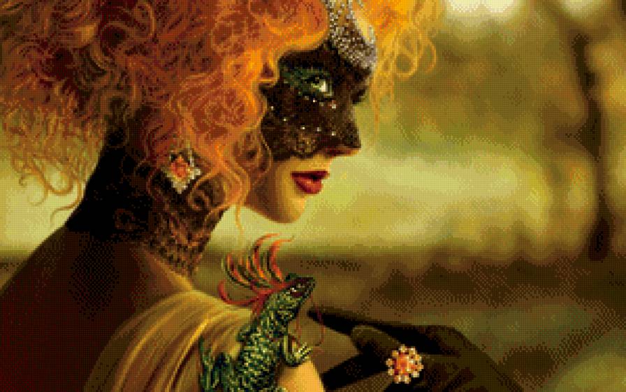 Незнакомка - рыжая, девушка, ящерица, маска - предпросмотр