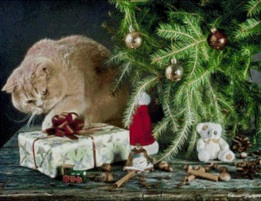 новогодний подарок - подарок, праздник, елка, котик - предпросмотр