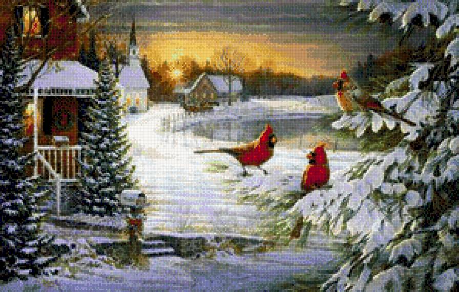 Рождество - птицы, снег, зима - предпросмотр