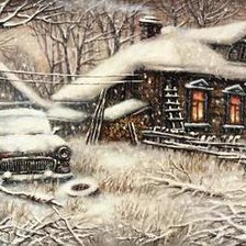 Схема вышивки «зима в деревне»