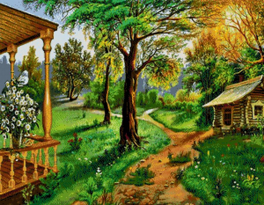 дачный поселок в лесу - деревья, лес, домики, тропинки - предпросмотр