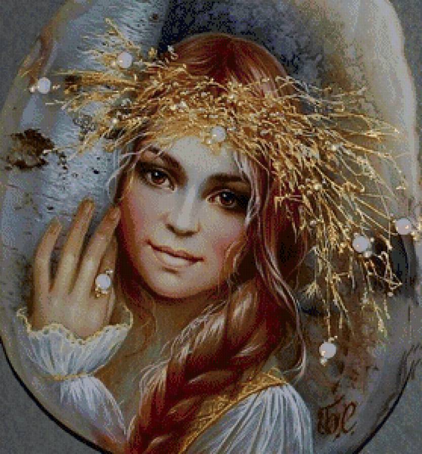 Русская красавица - акварель, лаковая миниатюра, живопись - предпросмотр