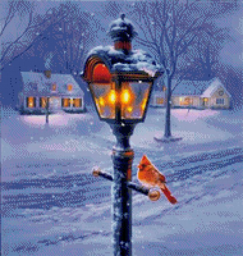 зимнее - деревня, зима, птицы, пейзаж, новый год - предпросмотр