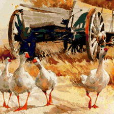 Схема вышивки «гуси на фоне телеги1»