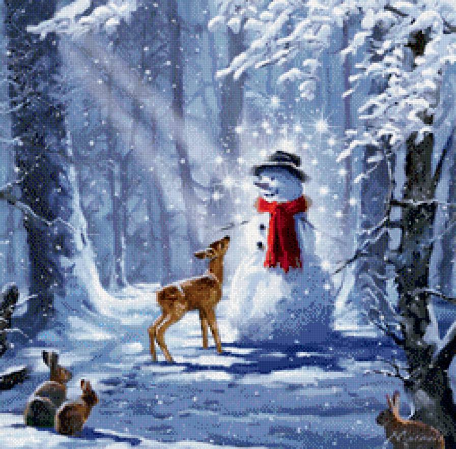 Зимняя сказка - животные, лес, зима - предпросмотр