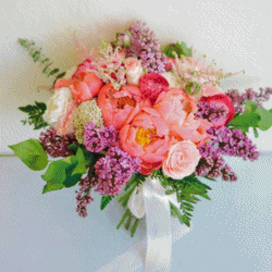 букетик - пионы, букет, сирень, цветы - предпросмотр