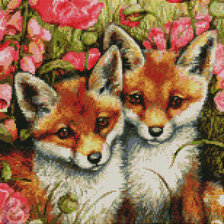 Схема вышивки «лисята в маках»