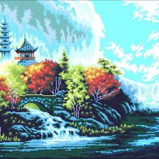 Схема вышивки «гора водопад»