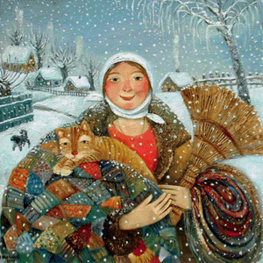 О.Величко_Предпраздничный снег - снег, кот, зима, праздник, кошка, новый год - предпросмотр