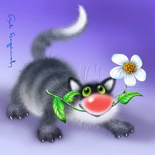 Схема вышивки «Кот с цветком»