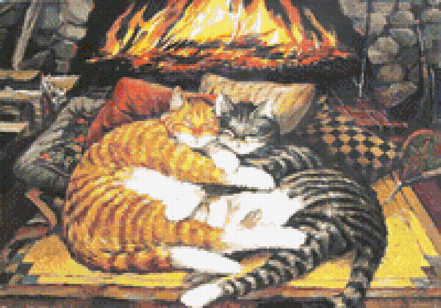 коты у камина - предпросмотр