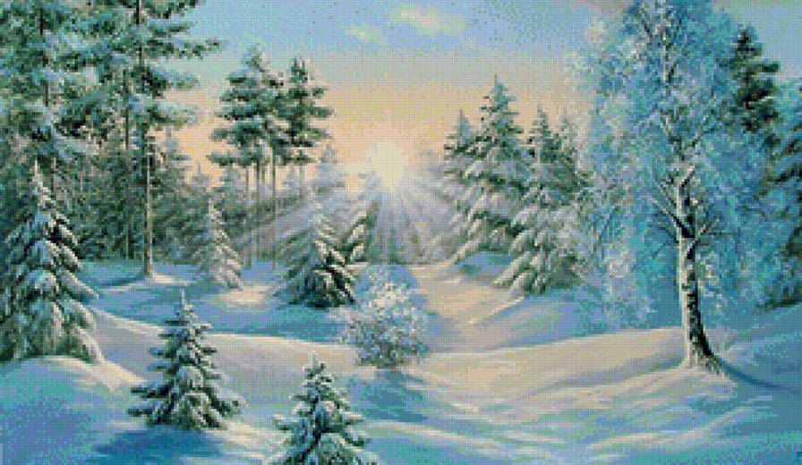 солнечное утро - лес, зима - предпросмотр