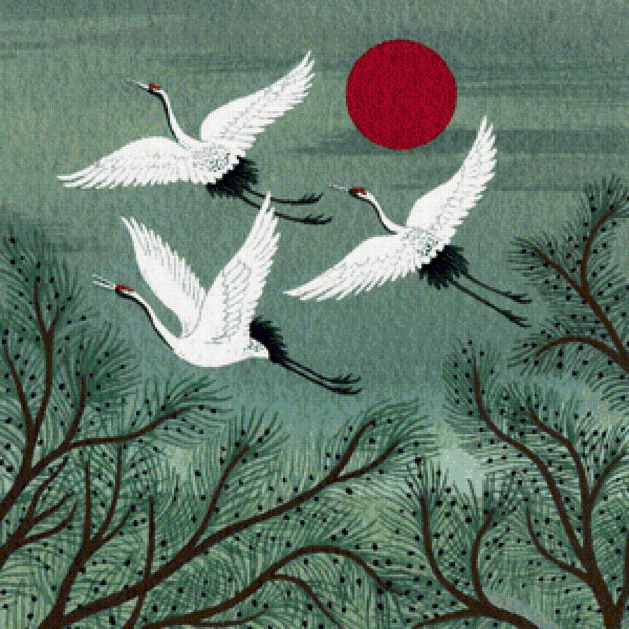 Журавлики - журавли, япония, восток, птицы, солнце, азия - предпросмотр