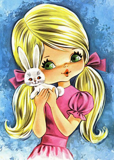 детский винтаж - девочка, зайчик - оригинал