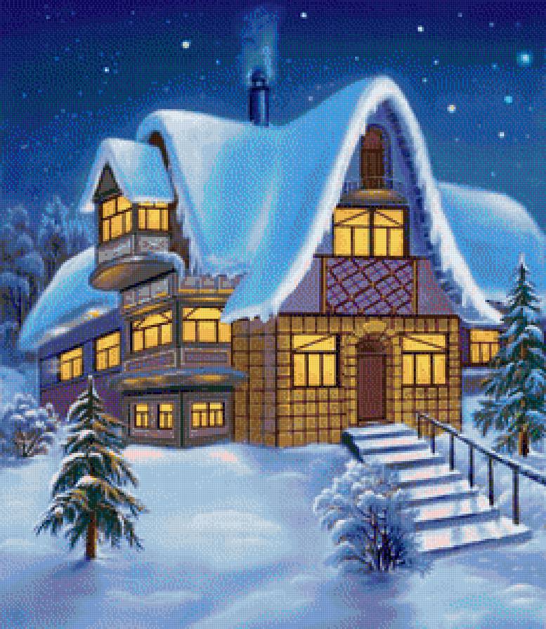 домик деда мороза - лес, елки, зима, снег - предпросмотр