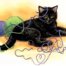 Схема вышивки «кошечка в нитках»