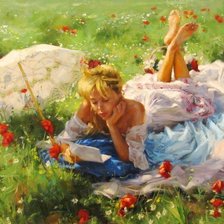 Схема вышивки «девушка читающая письмо»