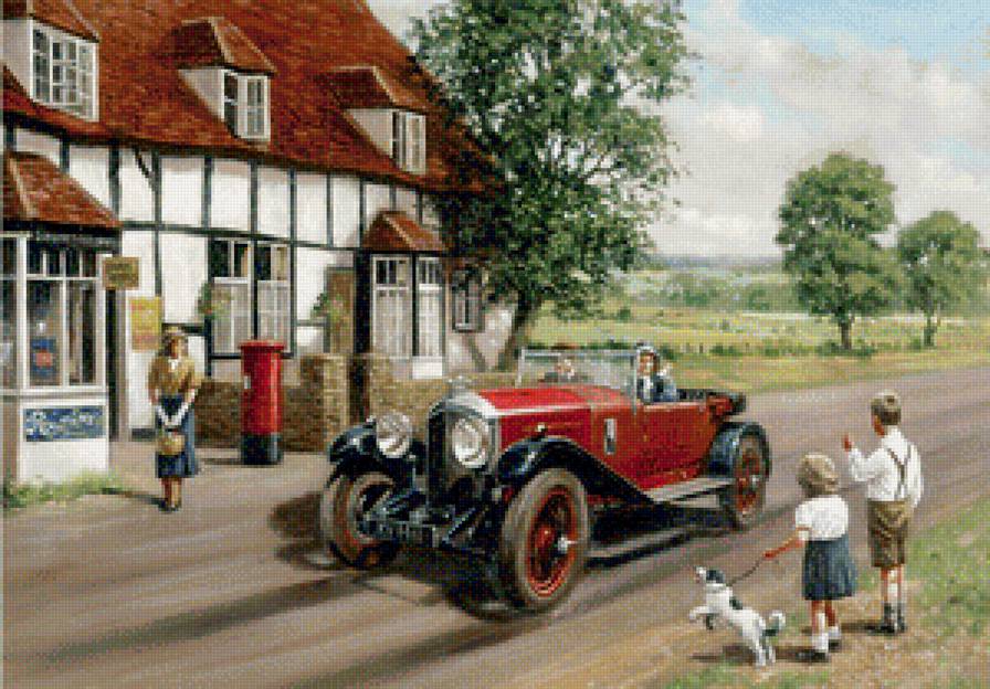 ретро машина - ретро машина сюжет дом пейзаж - предпросмотр