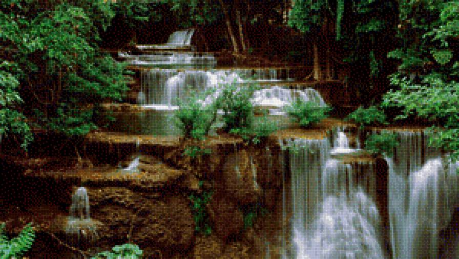 Волшебный водопад - камни, вода, лес, водопад - предпросмотр