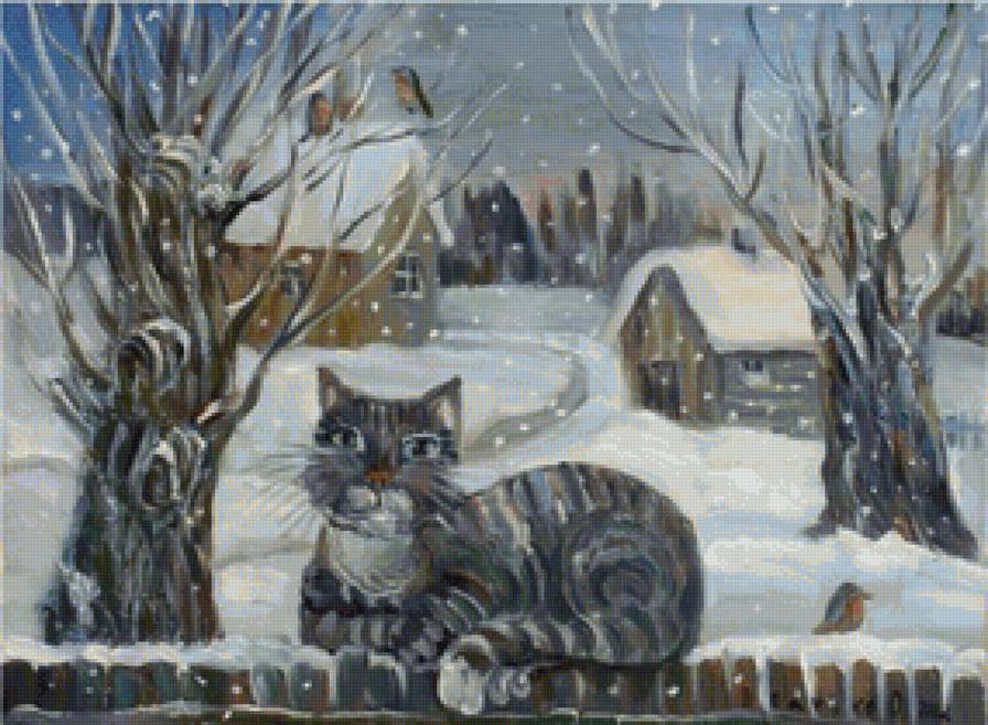 О.Величко_Кошка - кот, зима, деревня, кошка, снег - предпросмотр