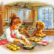 Схема вышивки «Девочка и пес»