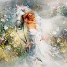 Схема вышивки «Девушка с белой лошадью»