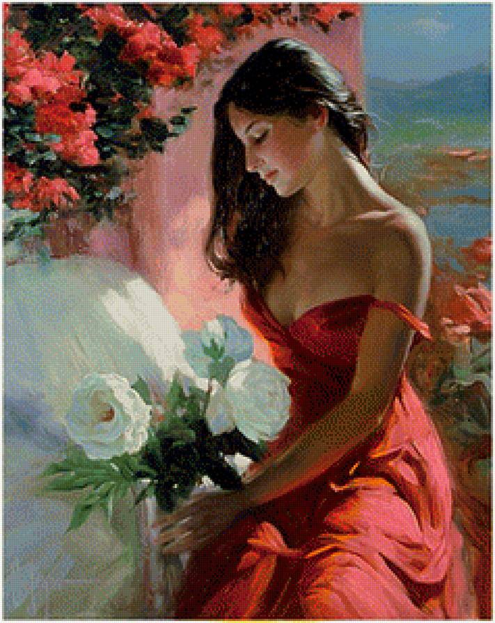 Волегов Девушка2 - картина живопись девушка цветы - предпросмотр