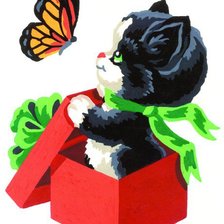 Схема вышивки «Котенок в коробке»