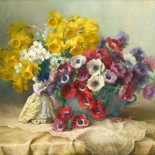 Схема вышивки «Нарциссы, маки, статуэтка»