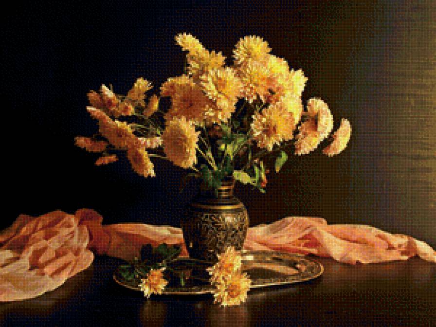 Желтая хризантема - натюрморт, хризантема, цветы - предпросмотр