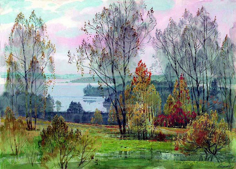 пейзаж - акварель - оригинал