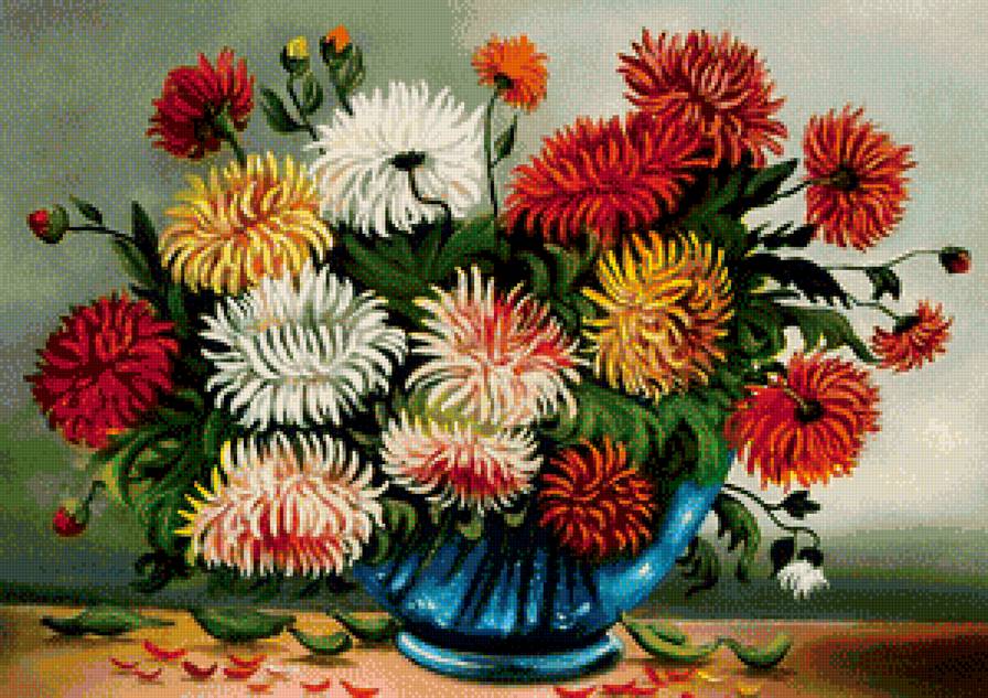 Астры - ваза, натюрморт, астры, цветы - предпросмотр