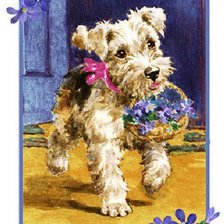 Схема вышивки «собака с фиалками»