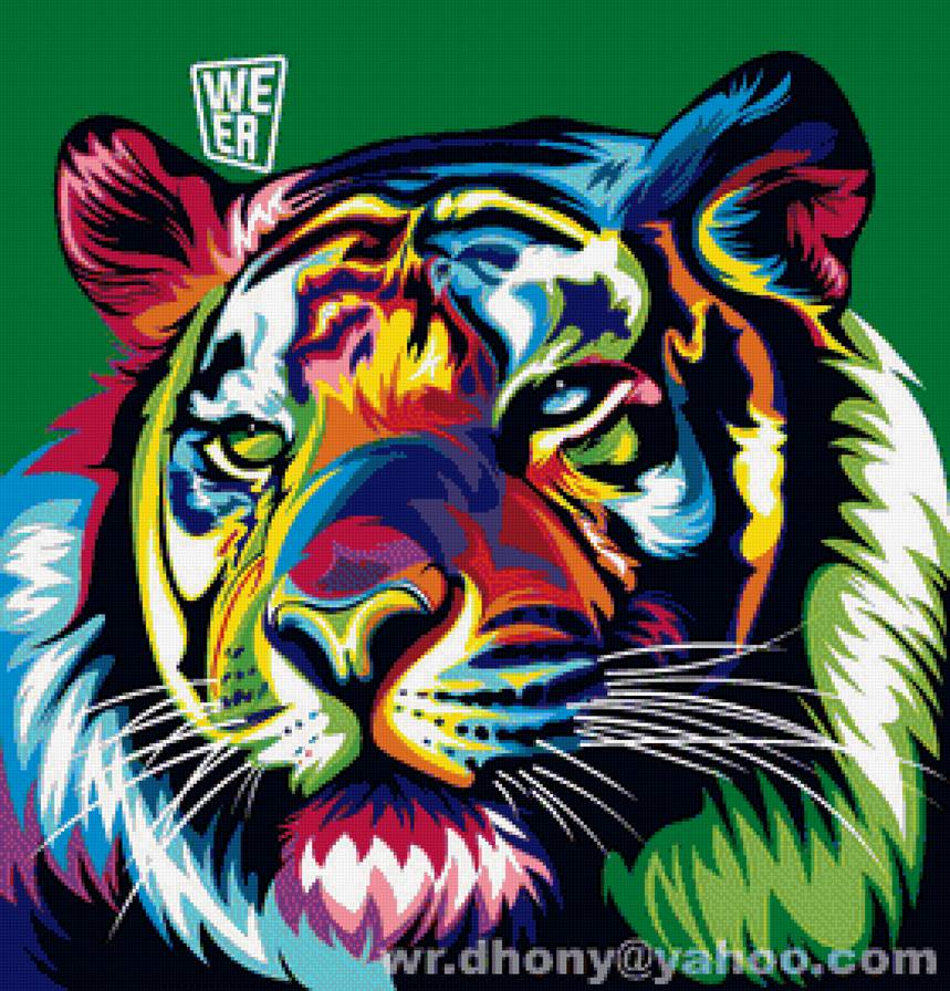 Радужный тигр - животные, тигр, фэнтези - предпросмотр