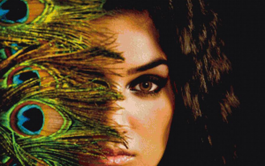 девушка с перьями - павлин, люди, девушка, перья - предпросмотр