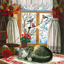 Схема вышивки «Кот и рукоделие»