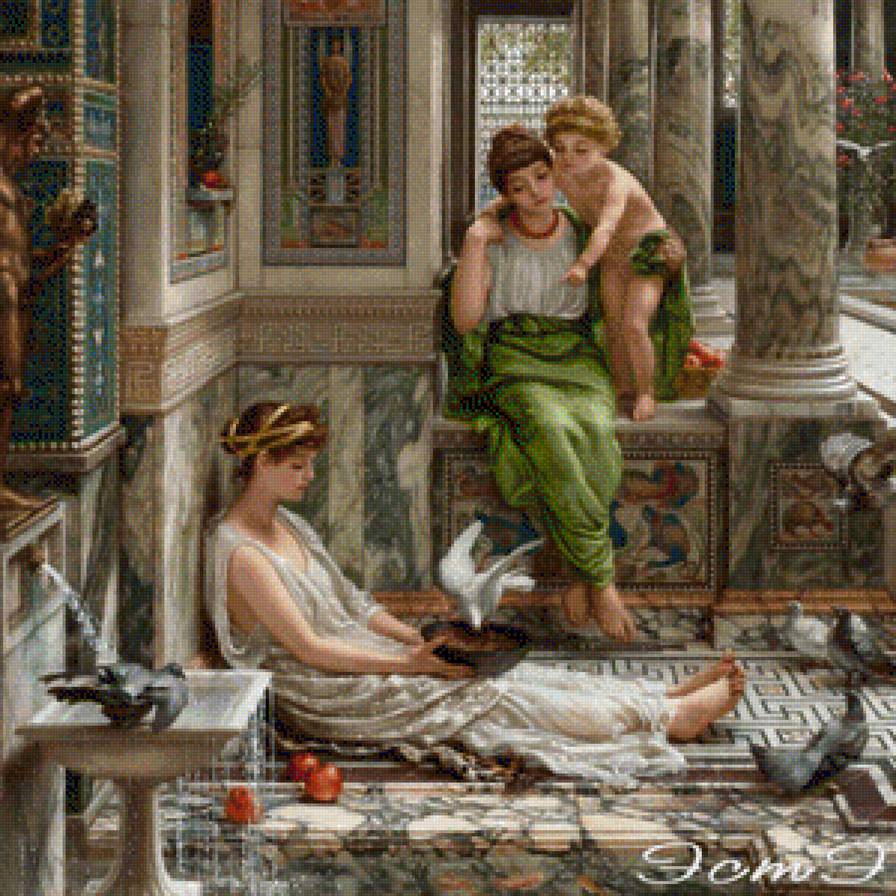 Уголок виллы - греция, голуби, девушка, люди, дети - предпросмотр