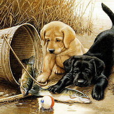 Схема вышивки «Щенки-рыболовы»