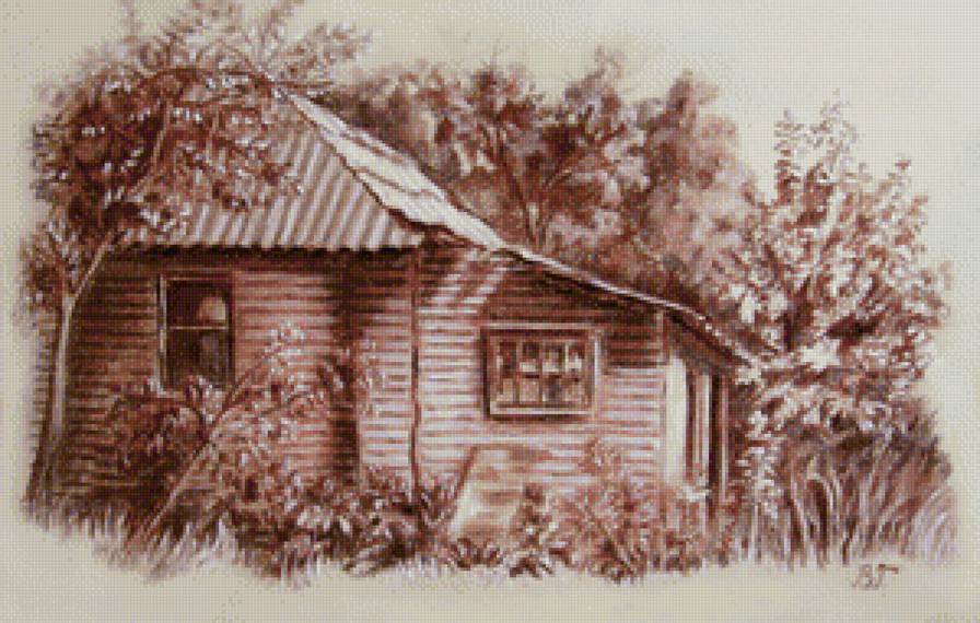 Деревенский домик - сад, дом, деревья - предпросмотр