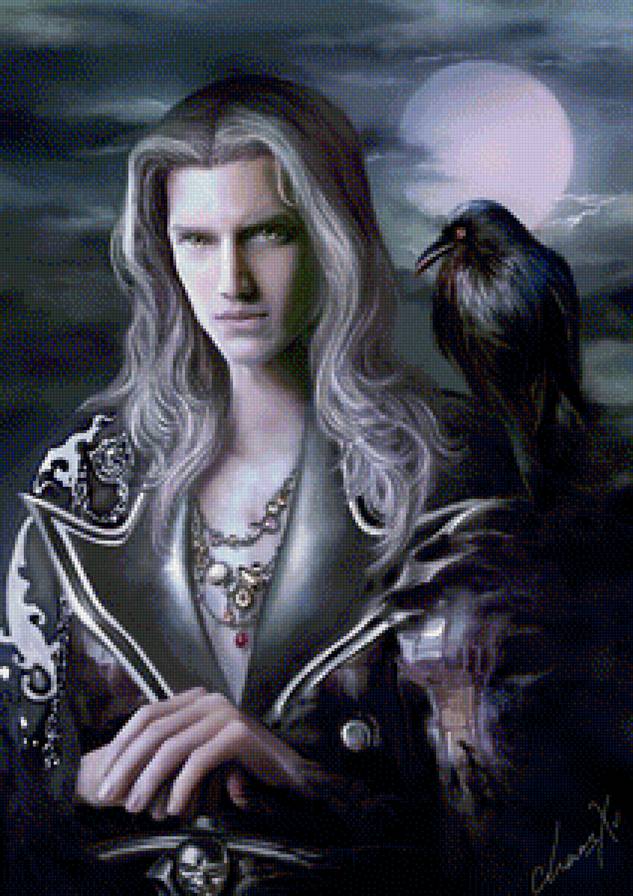 Воин Ночи - меч, ночь, ворон, мужчина, луна - предпросмотр