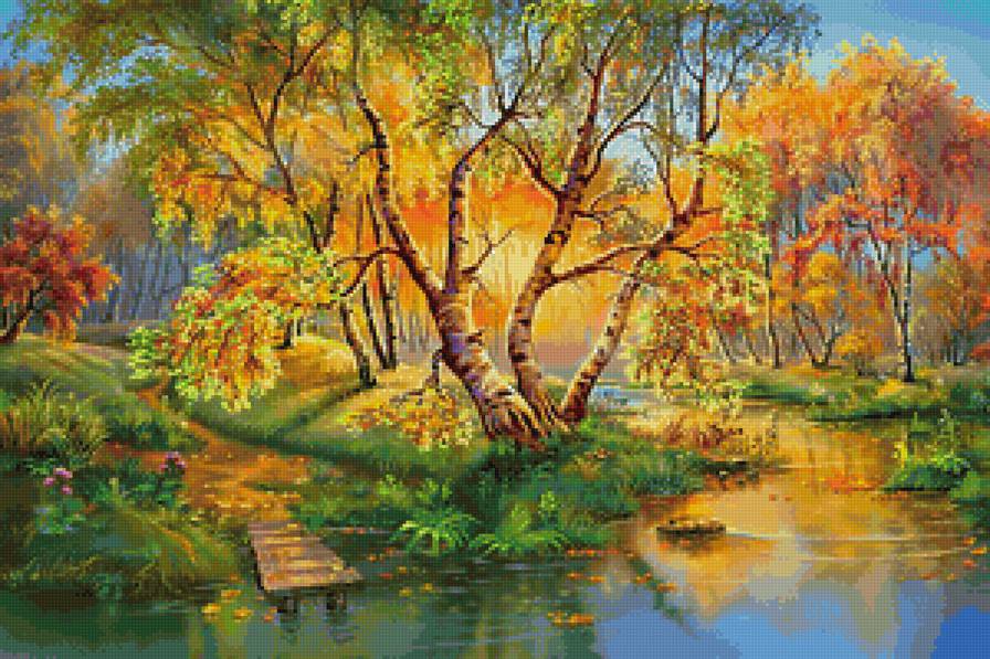 Яркая осень - пейзажи, река, природа, мост, лес - предпросмотр