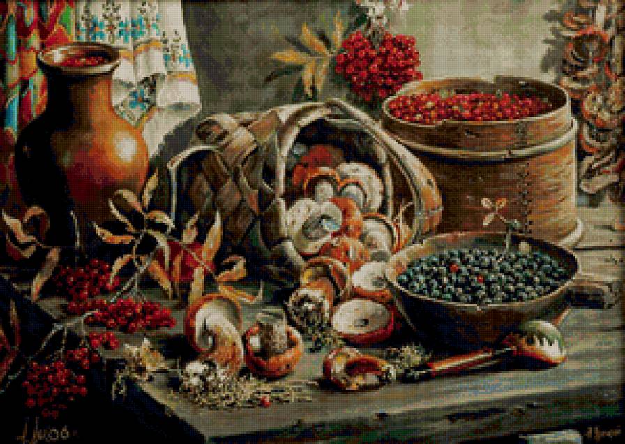 Дары природы - грибы, ягоды, натюрморт, рябина - предпросмотр