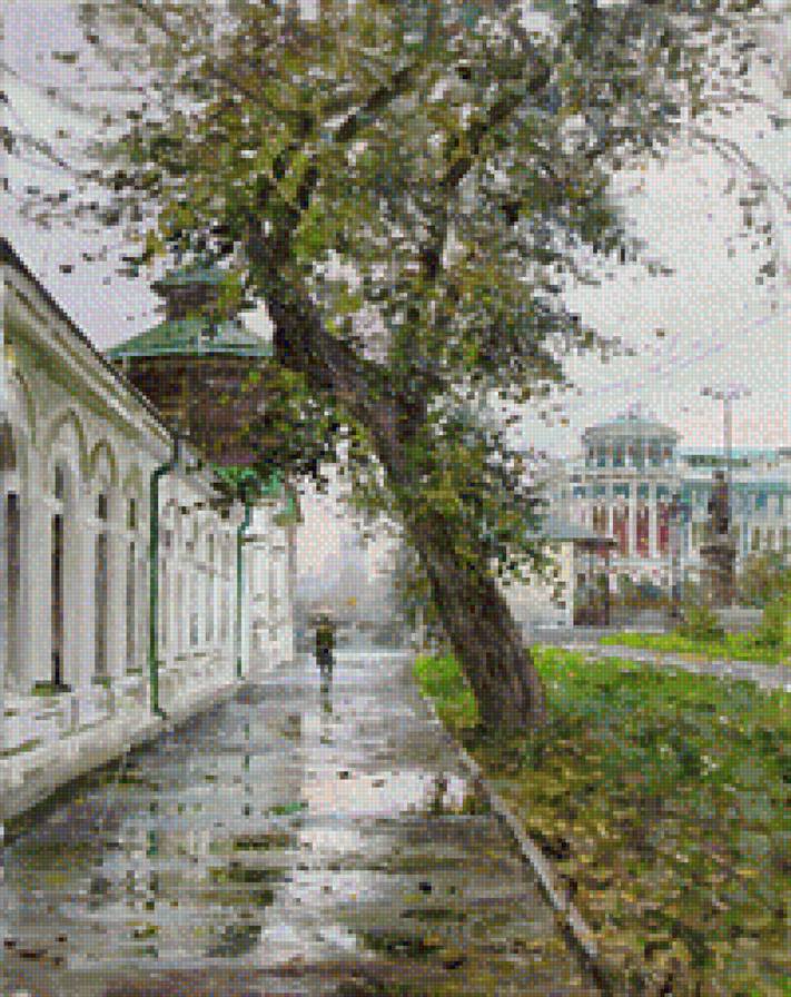 Городской пейзаж - осень, пейзаж, город, церковь, дождь - предпросмотр