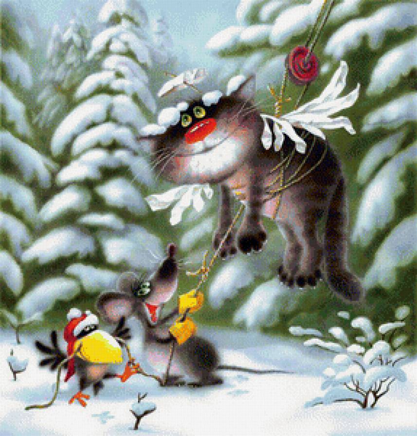 ангел новогодний - новый год, мышки, ангел, кот - предпросмотр