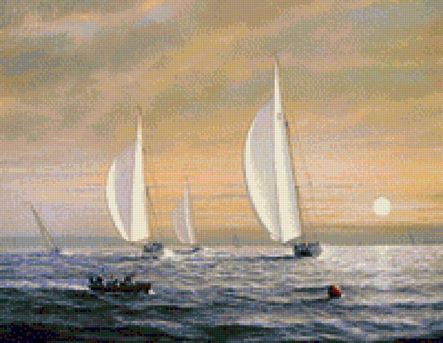 Парусники на закате - парусник, лодка, закат, море - предпросмотр