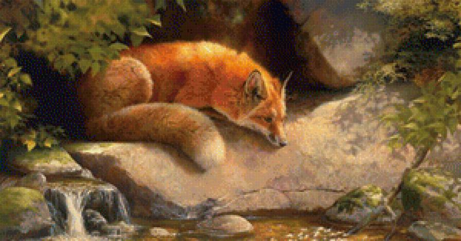 Лиса у реки - река, лиса - предпросмотр