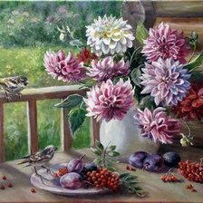 Схема вышивки «букет георгин»