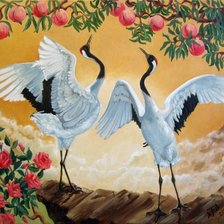 Схема вышивки «Журавли под персиковым деревом»