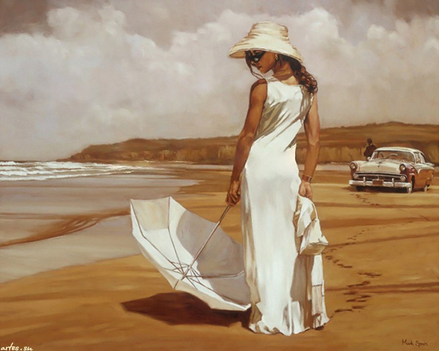 Девушка на пляже - автомобиль, море, берег, девушка - оригинал