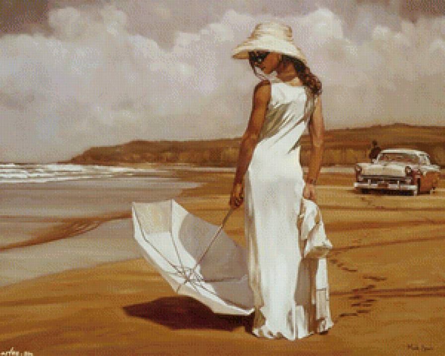 Девушка на пляже - море, автомобиль, девушка, берег - предпросмотр